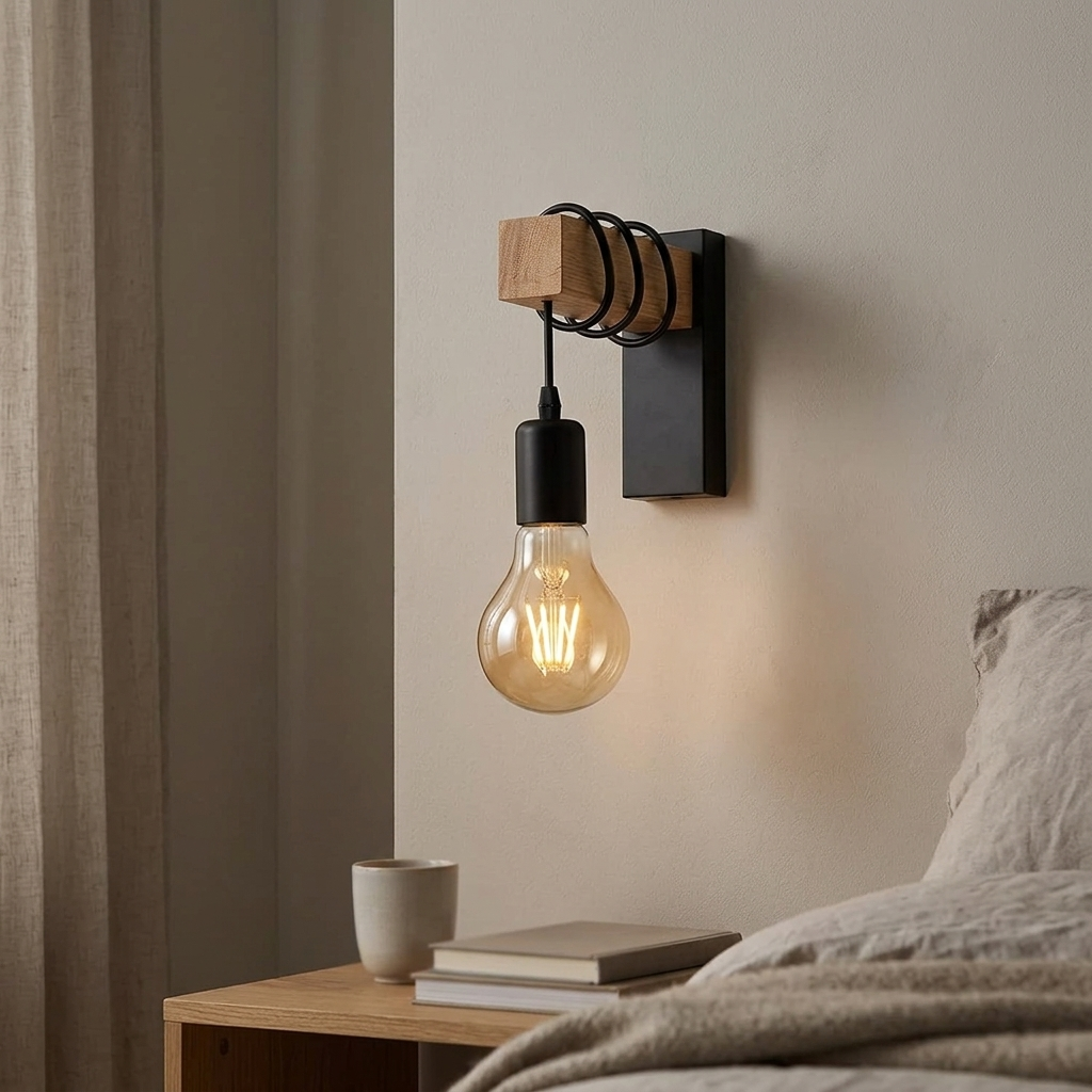 Kinkiet Ścienny Drewniany Industrialny | Loftowy
