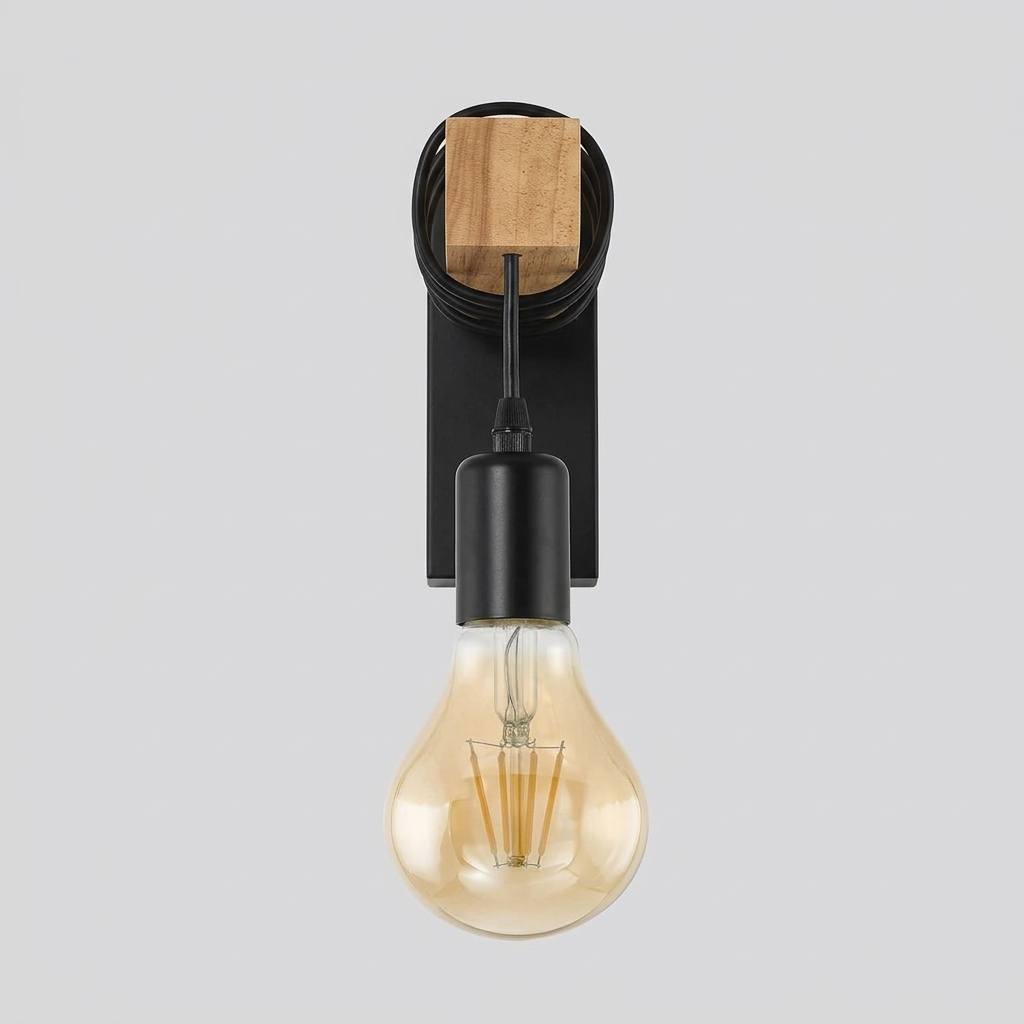 Kinkiet Ścienny Drewniany Industrialny | Loftowy