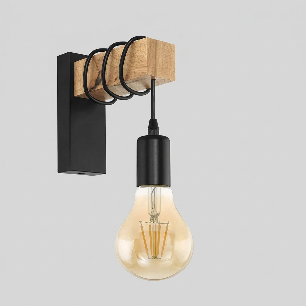 Kinkiet Ścienny Drewniany Industrialny | Loftowy