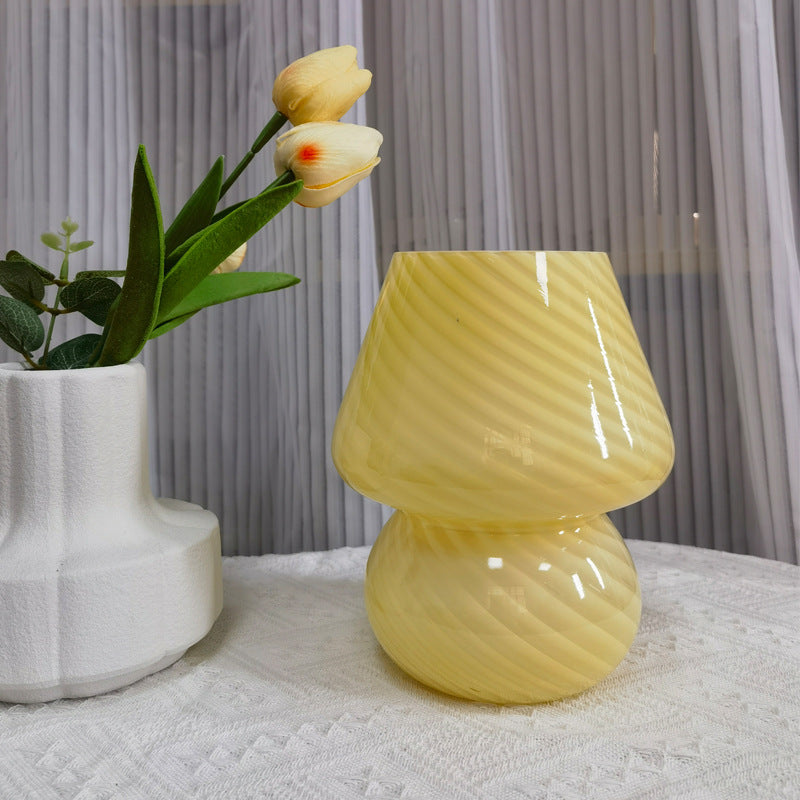 Lampa Nocna Do Sypialni Mała Stołowa | Styl Grzybek Szklany