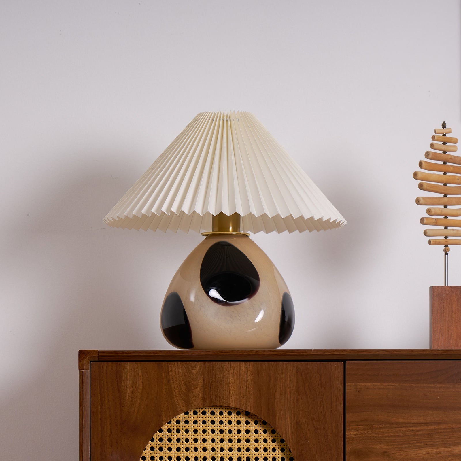 Lampa Nocna Do Sypialni Stołowa Abażur Plisowany | Retro