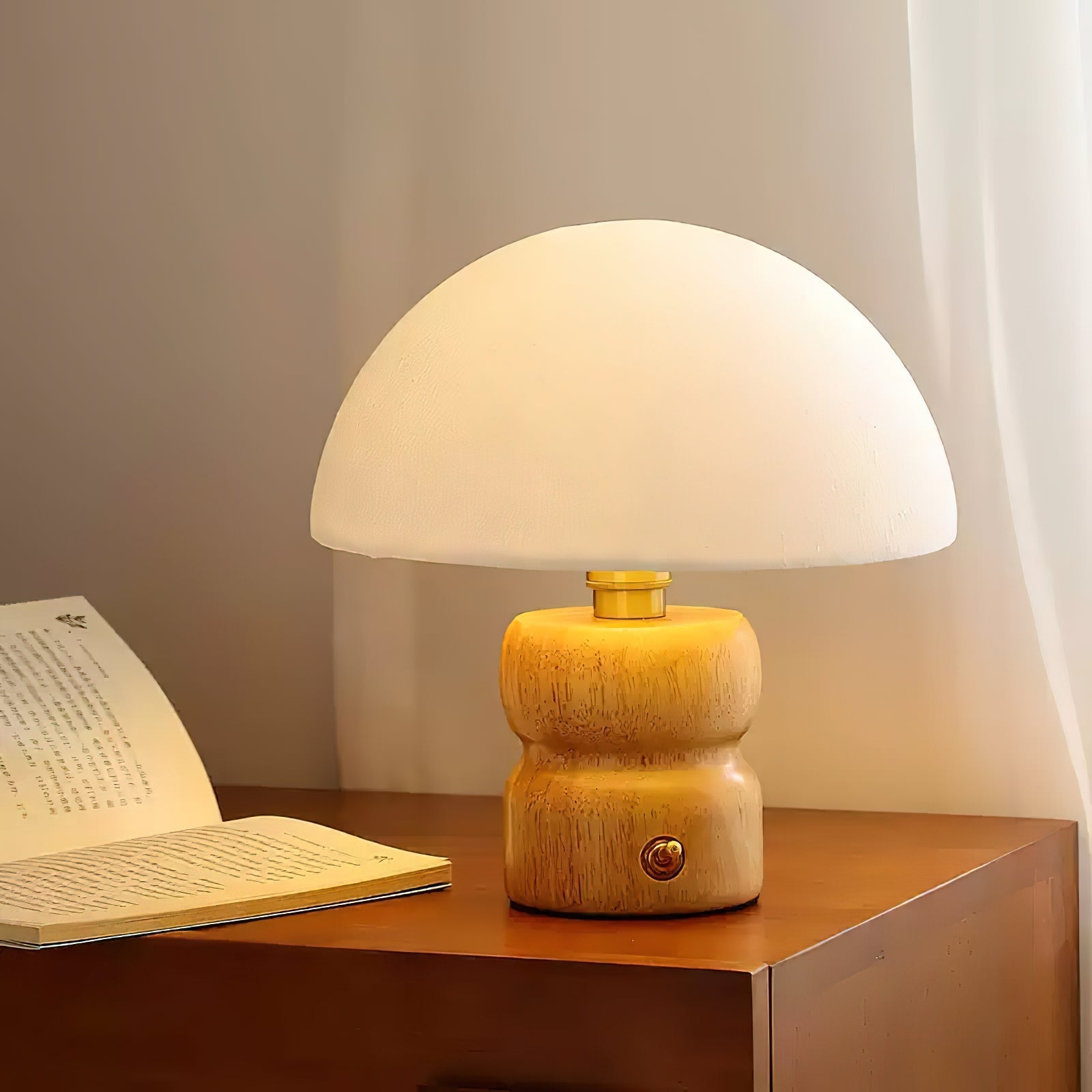 Lampa Nocna Do Sypialni Stołowa Drewniana | Grzybek