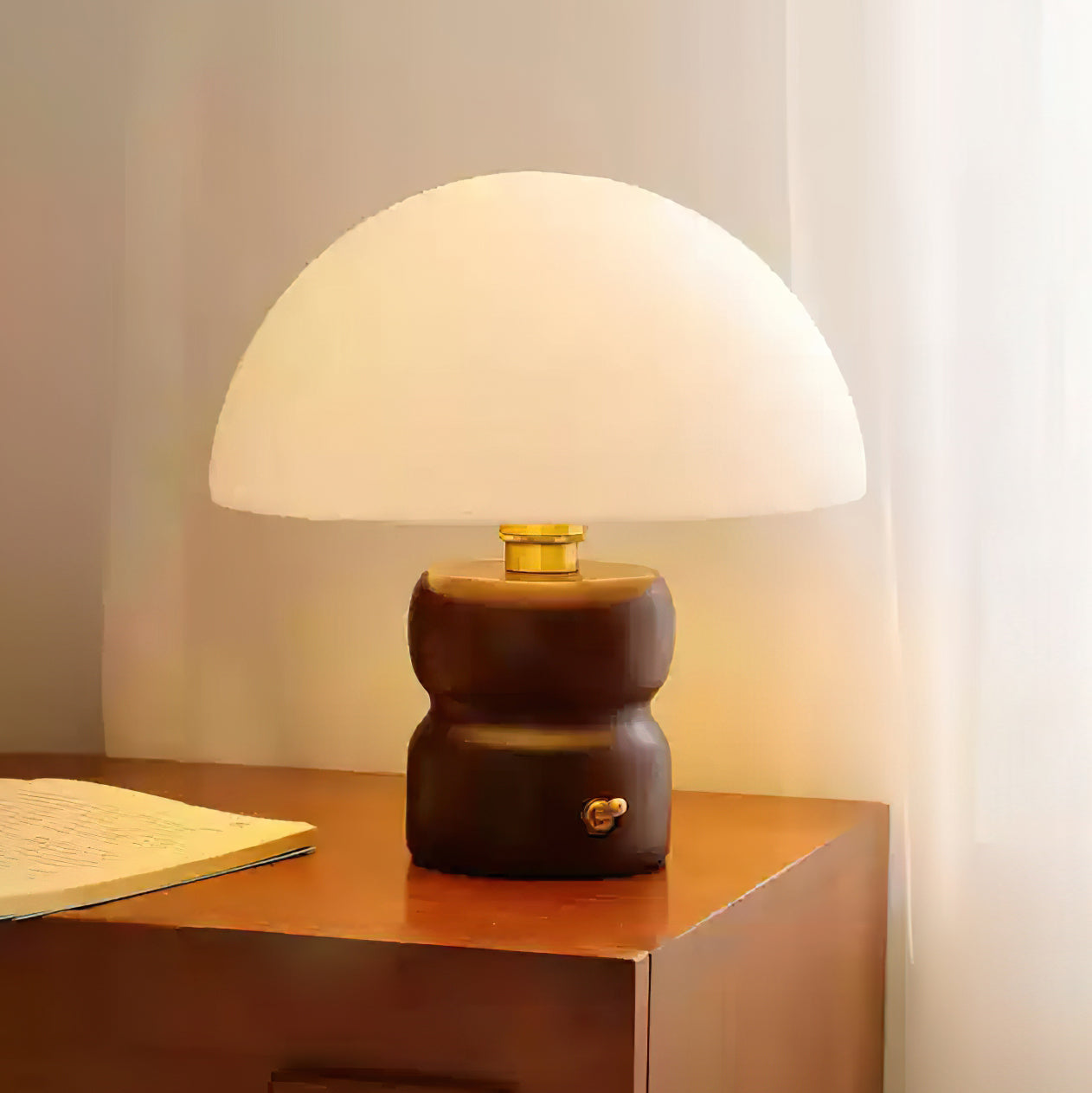 Lampa Nocna Do Sypialni Stołowa Drewniana | Grzybek