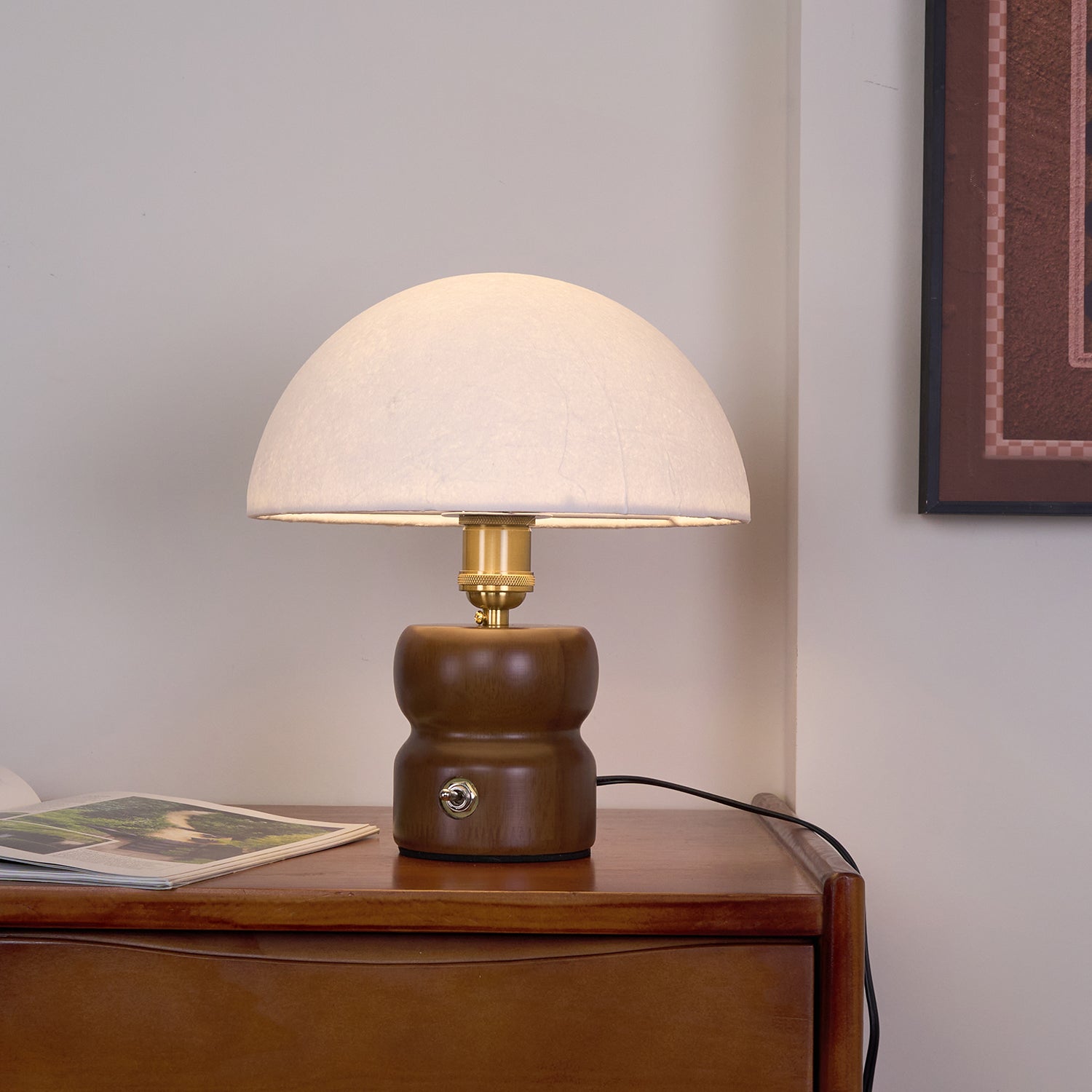 Lampa Nocna Do Sypialni Stołowa Drewniana | Grzybek