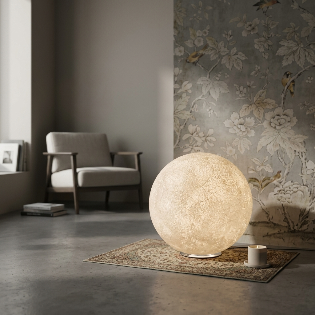 Lampa Podłogowa Księżycowa do Salonu | Okrągła