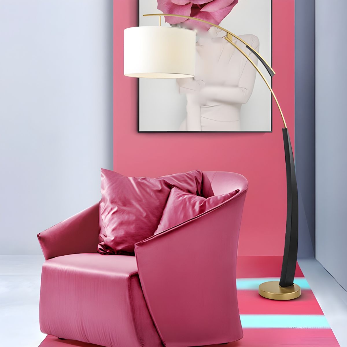 Lampa Stojąca Łukowa Z Abażurem Do Salonu | LED