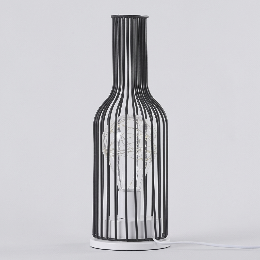 Lampa Stołowa LED Czarna Druciana | Na Baterie