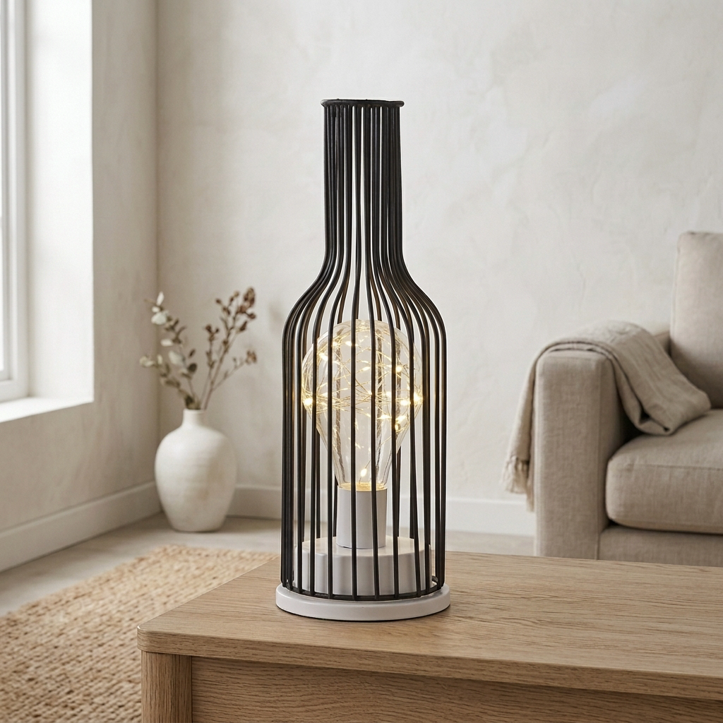 Lampa Stołowa LED Czarna Druciana | Na Baterie
