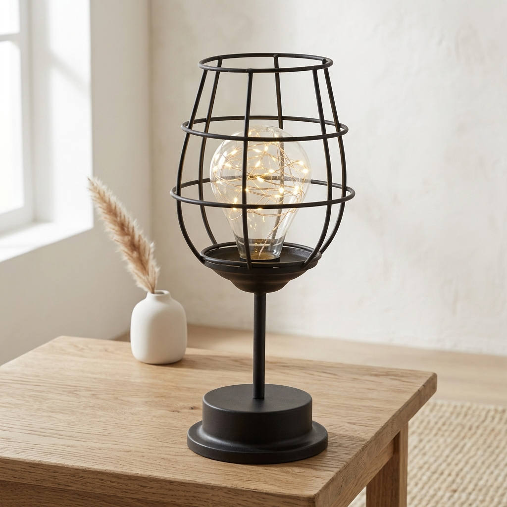 Lampa Stołowa LED Czarna Druciana | Na Baterie