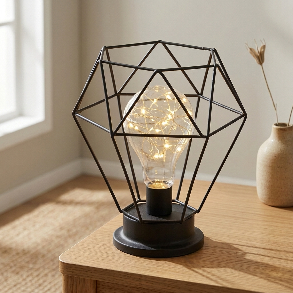 Lampa Stołowa LED Czarna Druciana | Na Baterie