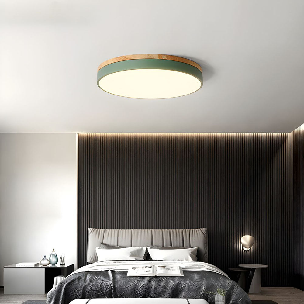 Lampa Sufitowa LED z Drewnianą Ramą do Salonu i Sypialni | Okrągła