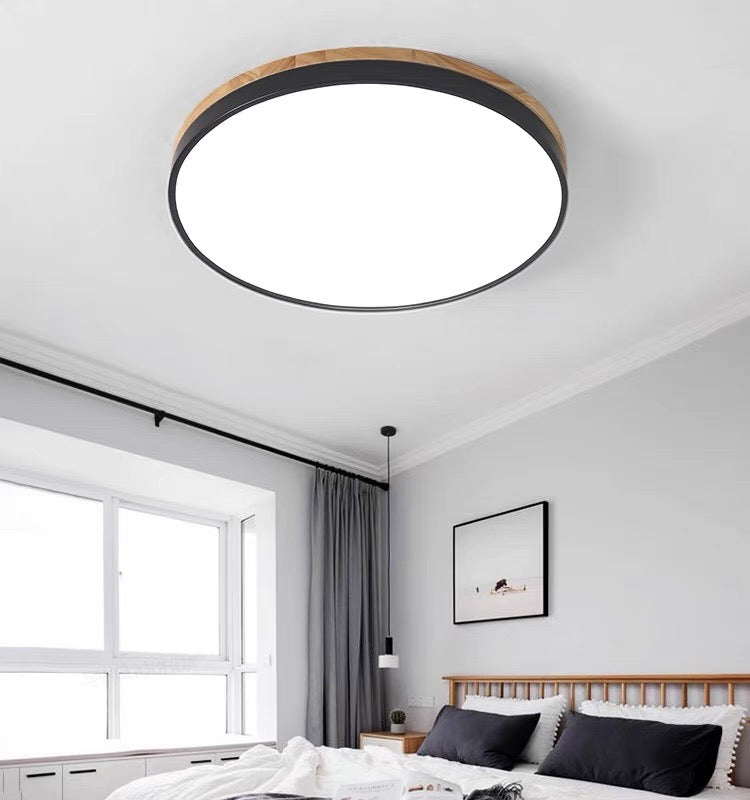 Lampa Sufitowa LED z Drewnianą Ramą do Salonu i Sypialni | Okrągła
