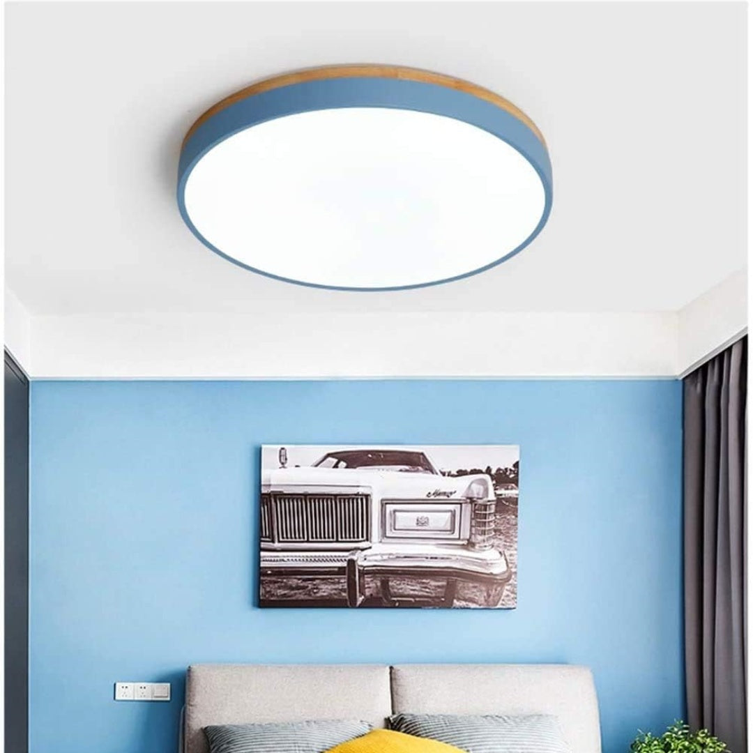 Lampa Sufitowa LED z Drewnianą Ramą do Salonu i Sypialni | Okrągła