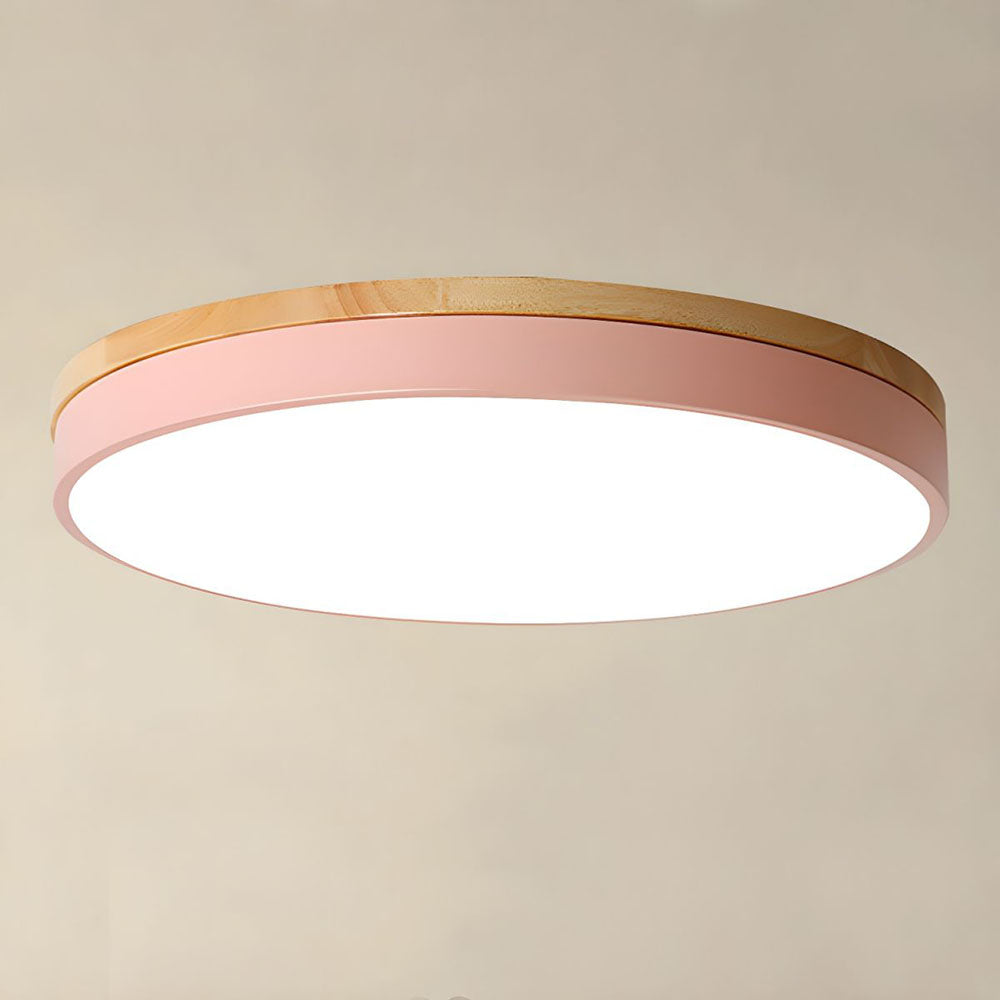 Lampa Sufitowa LED z Drewnianą Ramą do Salonu i Sypialni | Okrągła