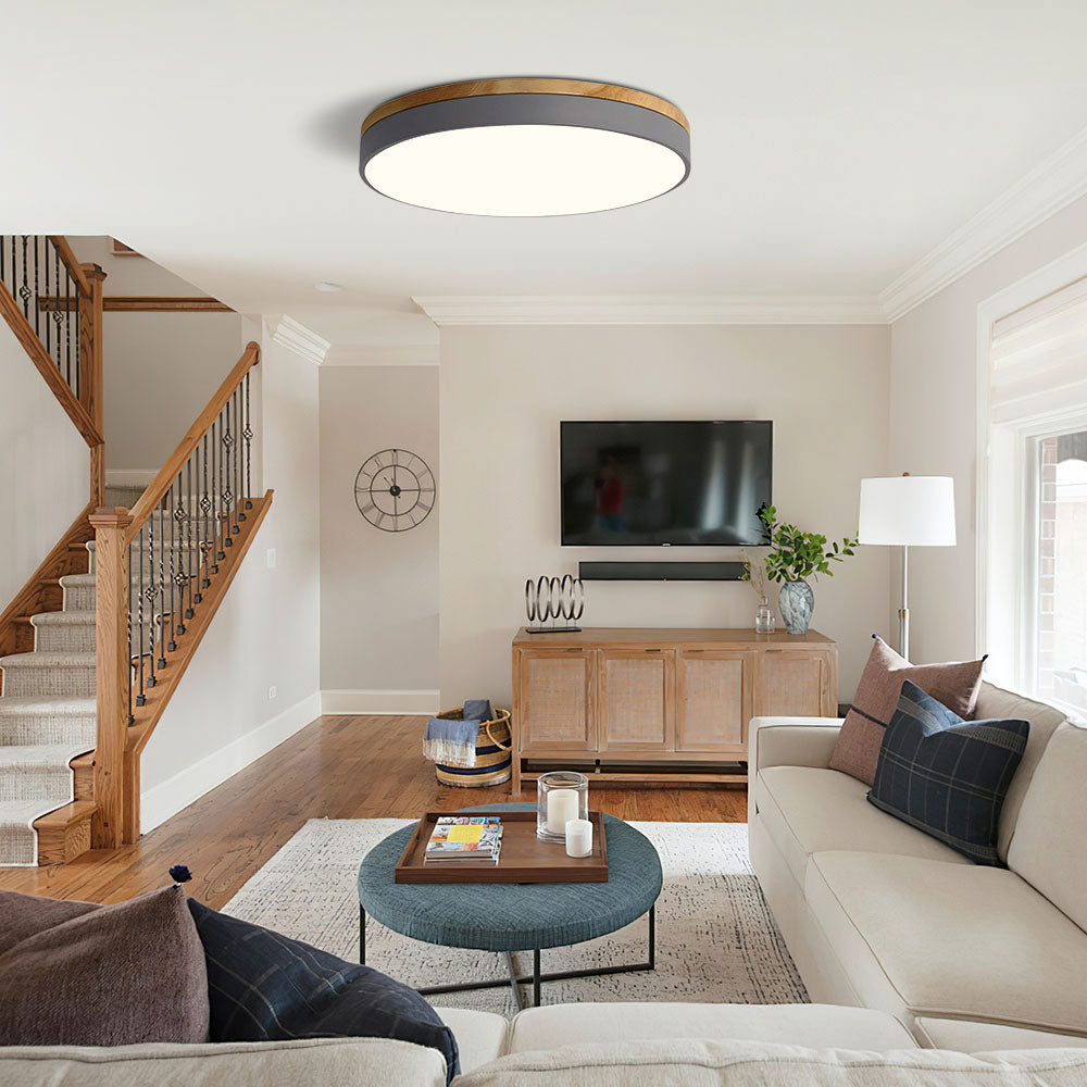 Lampa Sufitowa LED z Drewnianą Ramą do Salonu i Sypialni | Okrągła