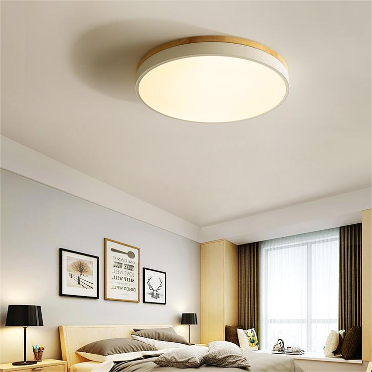 Lampa Sufitowa LED z Drewnianą Ramą do Salonu i Sypialni | Okrągła