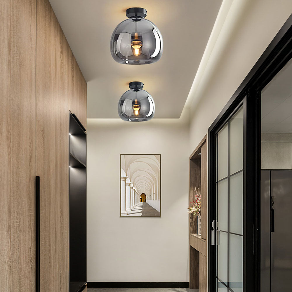 Lampa Sufitowa Szklana z żelazną Oprawą do Przedpokoju i Salonu | Nowoczesna