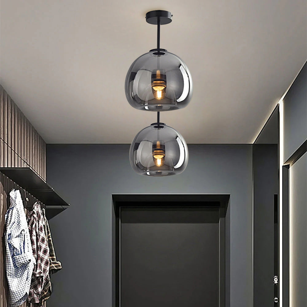 Lampa Sufitowa Szklana z żelazną Oprawą do Przedpokoju i Salonu | Nowoczesna