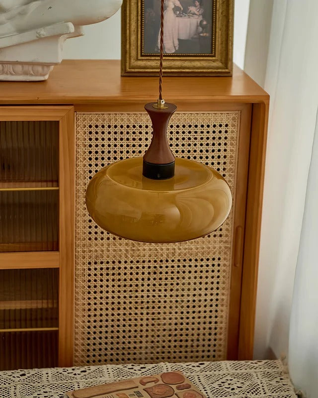 Lampa Wisząca Szklana Drewniana Salon | Nowoczesna