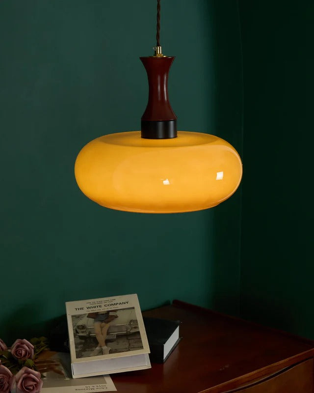 Lampa Wisząca Szklana Drewniana Salon | Nowoczesna