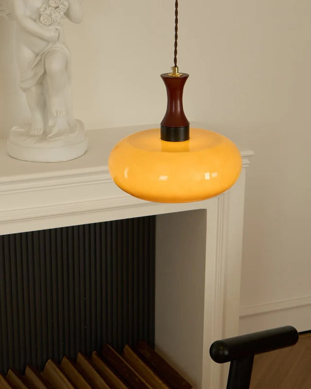 Lampa Wisząca Szklana Drewniana Salon | Nowoczesna