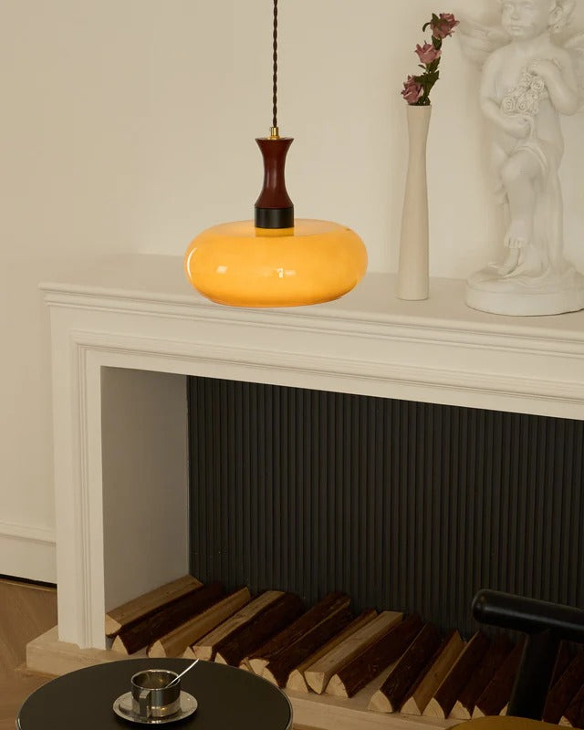 Lampa Wisząca Szklana Drewniana Salon | Nowoczesna