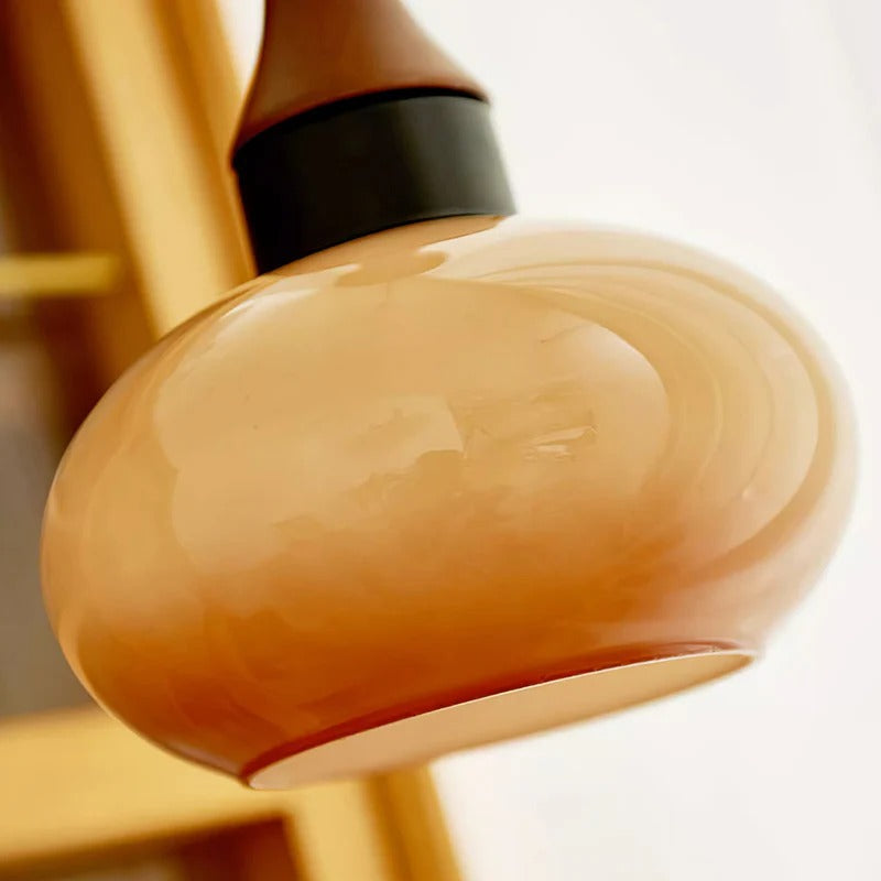 Lampa Wisząca Szklana Drewniana Salon | Nowoczesna