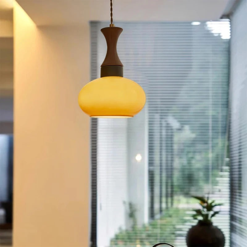 Lampa Wisząca Szklana Drewniana Salon | Nowoczesna