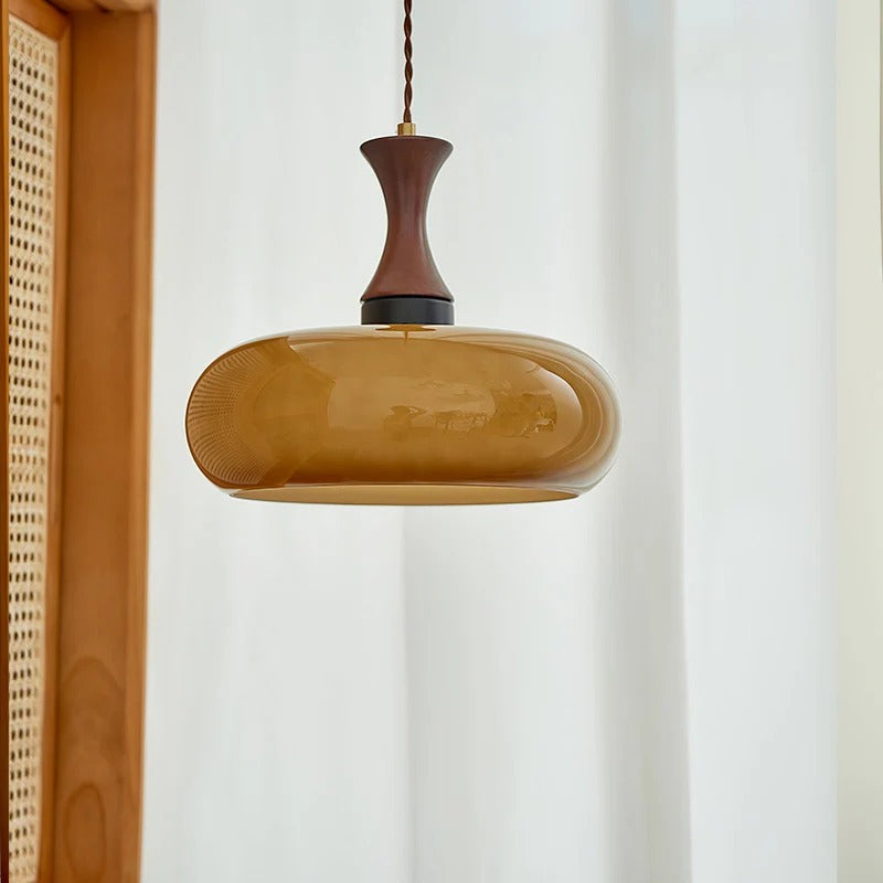 Lampa Wisząca Szklana Drewniana Salon | Nowoczesna