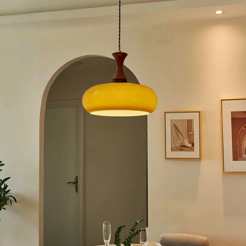 Lampa Wisząca Szklana Drewniana Salon | Nowoczesna