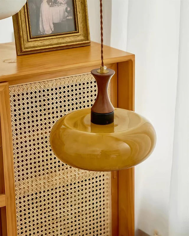 Lampa Wisząca Szklana Drewniana Salon | Nowoczesna