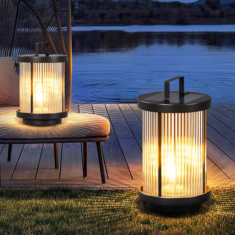 Lampiony Solarne LED Outdoor Ogród | Prążkowane Cylindryczne