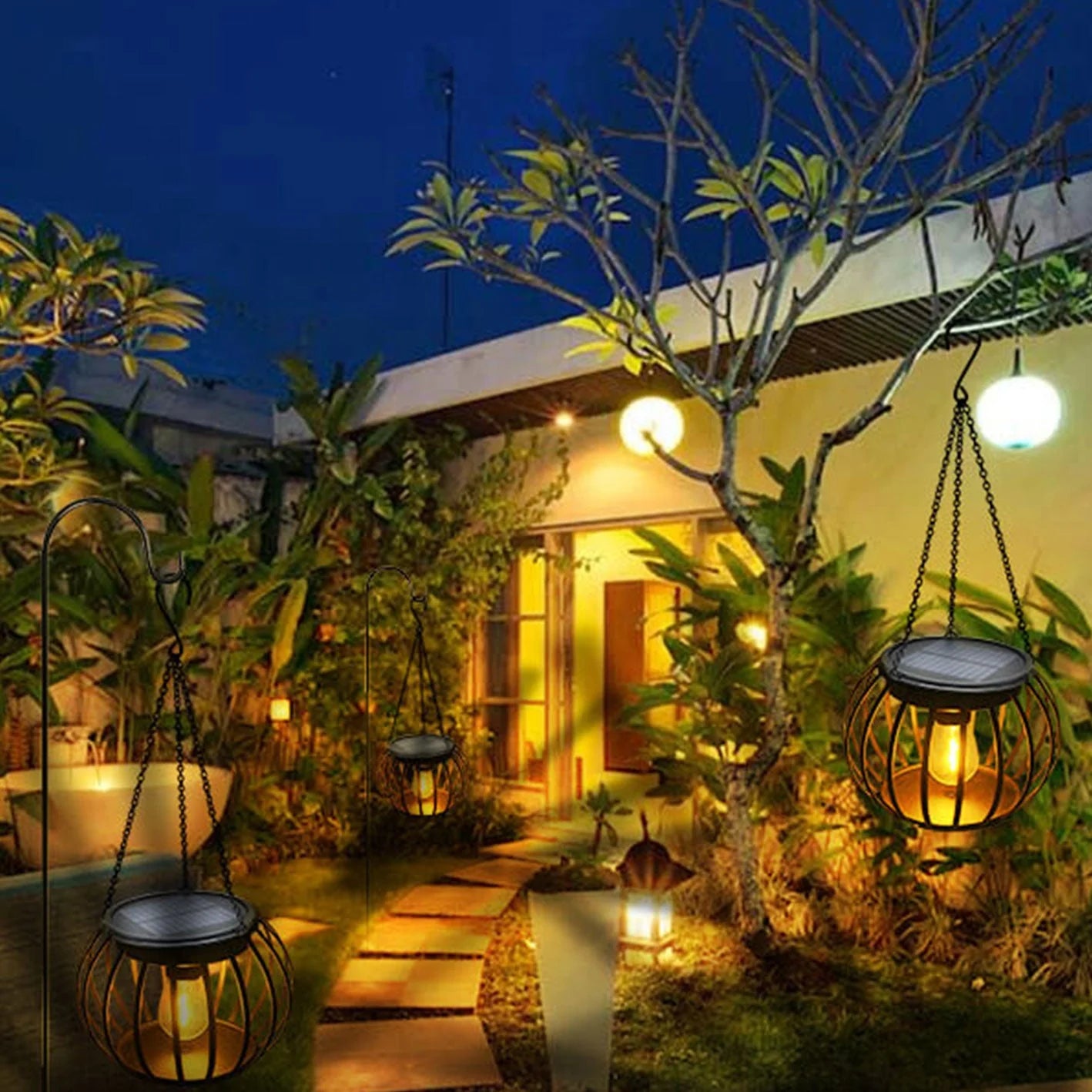 Lampiony Solarne LED Wiszące do Ogrodu Tarasu i Balkonu | Nowoczesne