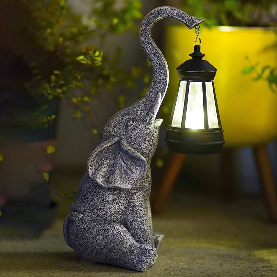 Lampy Solarne Ozdobne | Figurka Słoń Z Latarenką Do Ogrodu