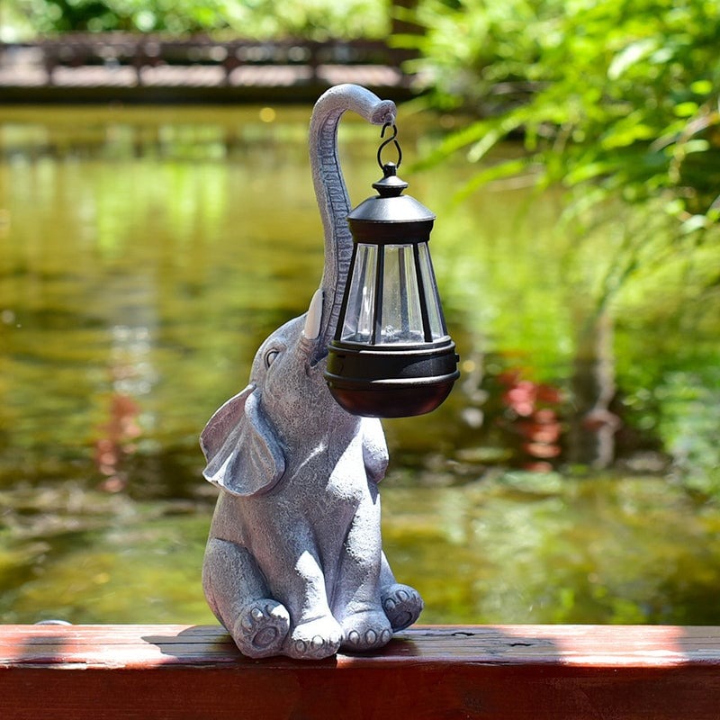Lampy Solarne Ozdobne | Figurka Słoń Z Latarenką Do Ogrodu