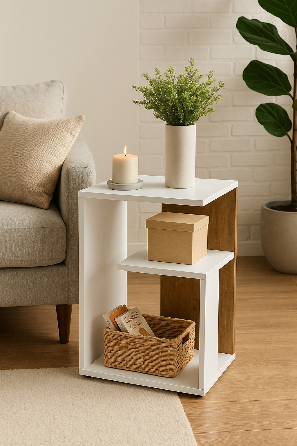 NordicHaven | Nowoczesny Wielofunkcyjny Stolik Boczy | Przechowywanie do Sypialni
