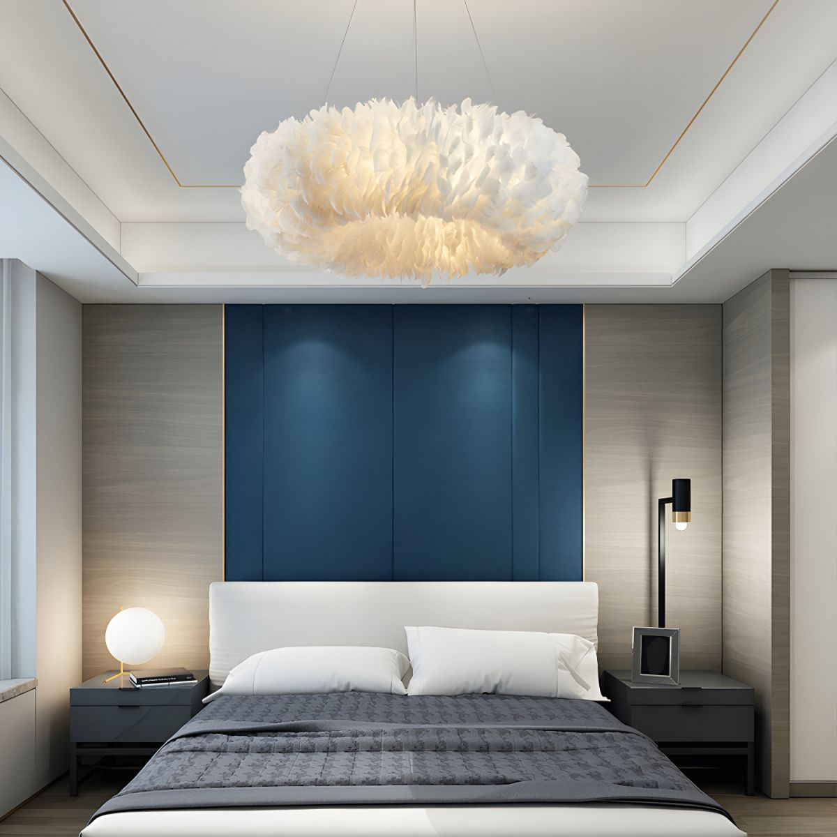 Żyrandol do Salonu Nowoczesny z Piór Dekoracyjny Wiszący | Elegancki