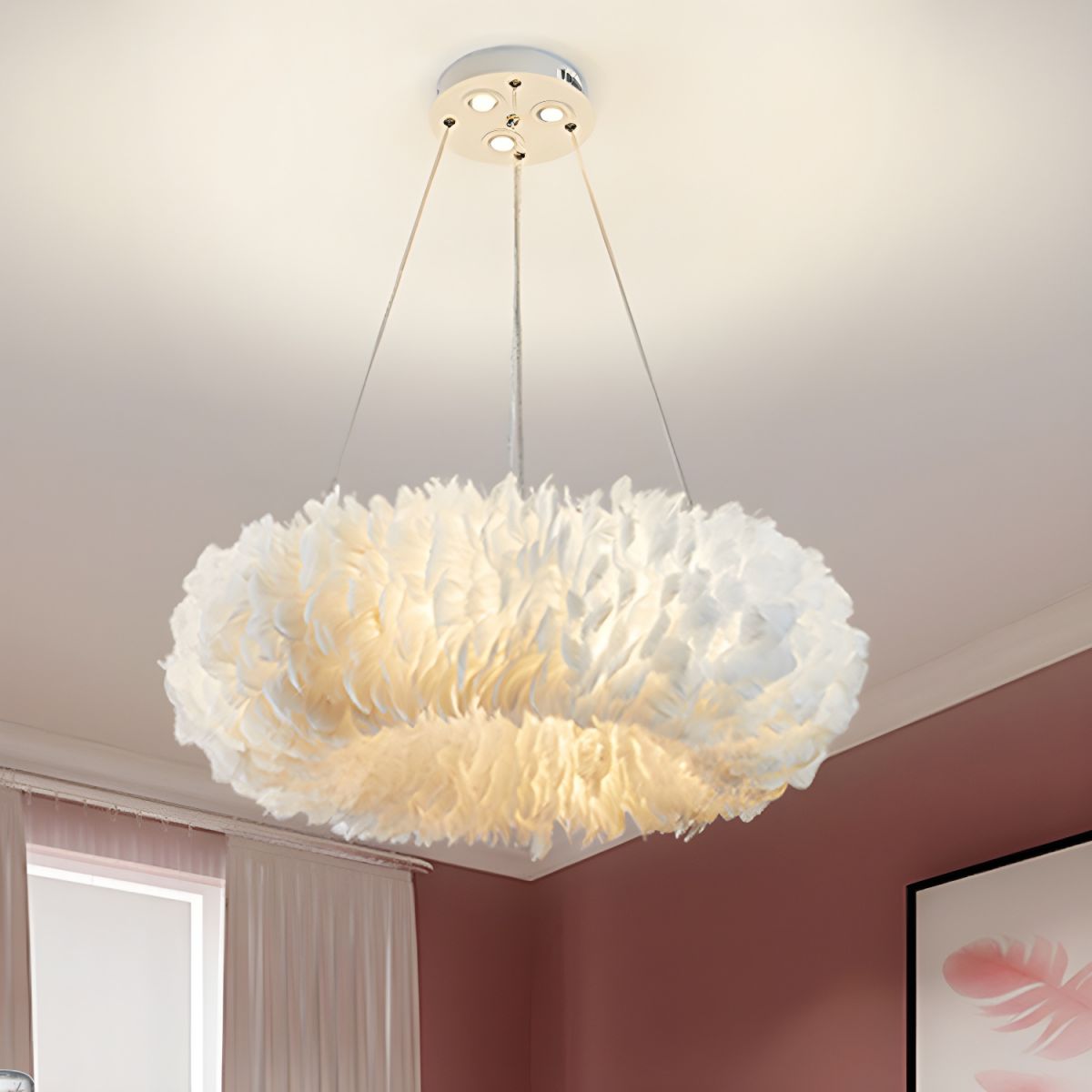 Żyrandol do Salonu Nowoczesny z Piór Dekoracyjny Wiszący | Elegancki