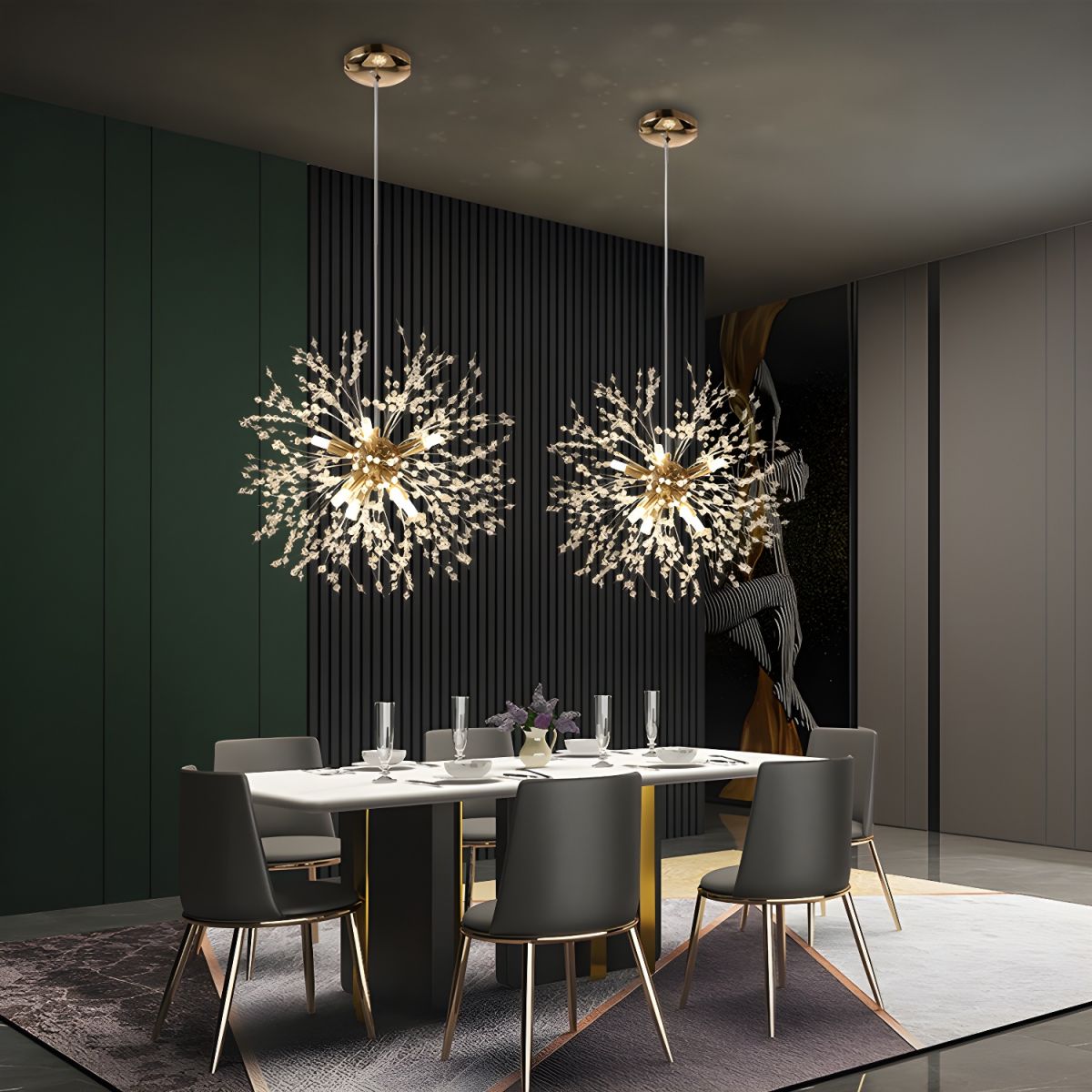 Żyrandol do Salonu Wiszący z Kryształami Kula | Nowoczesny