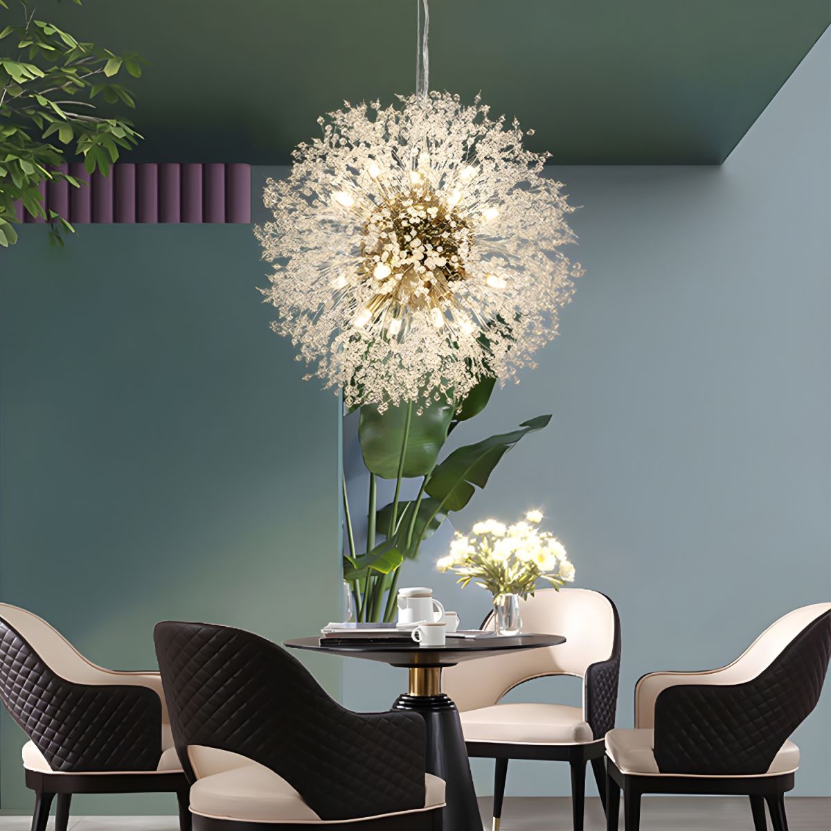 Żyrandol do Salonu Wiszący z Kryształami Kula | Nowoczesny